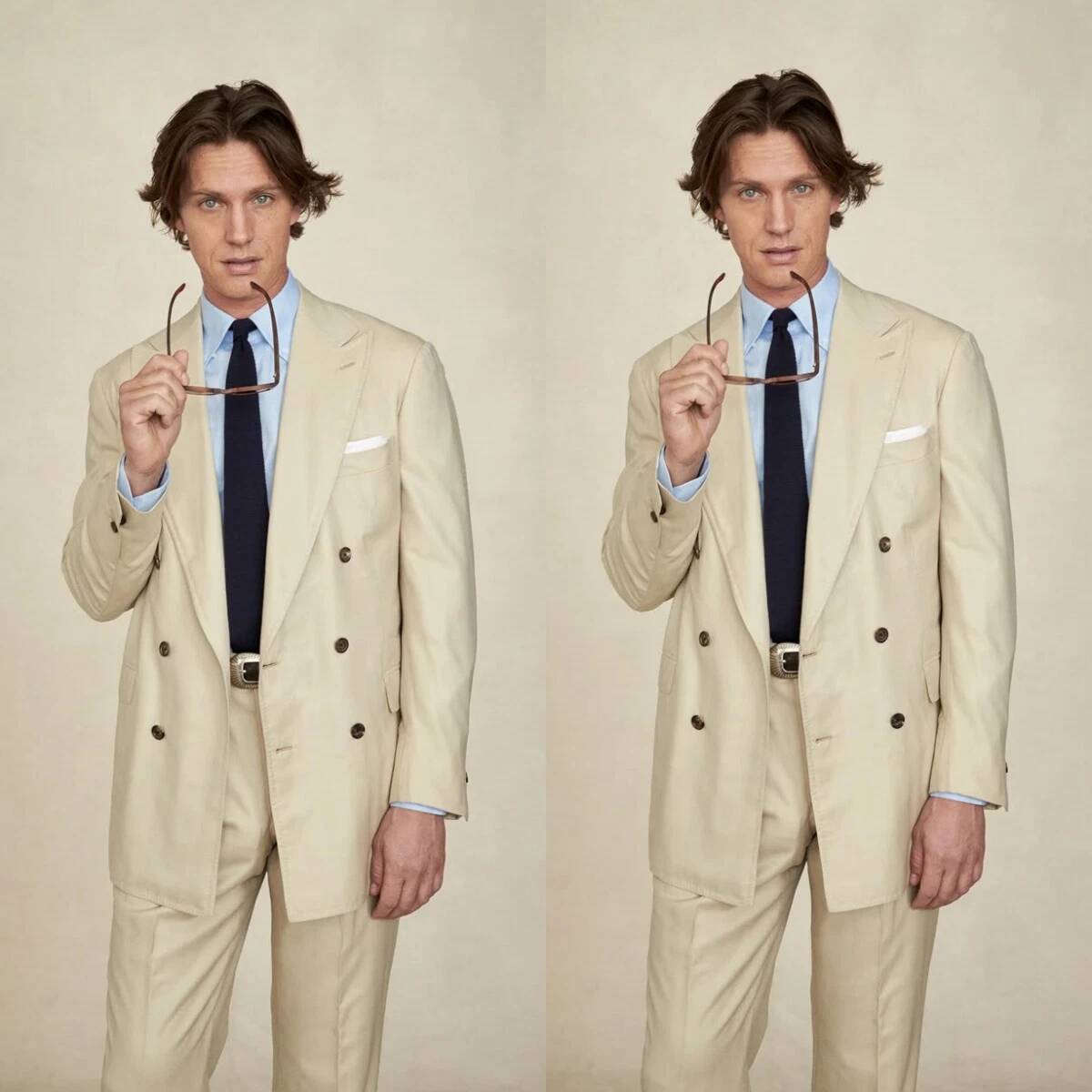 Tailored Trouser Wide - Бежевый мужской костюм-двойка с широкими лацканами,