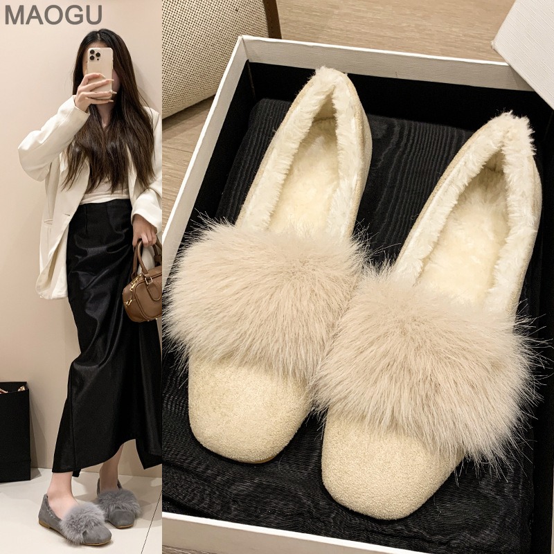 Womens Heels - Женские плюшевые туфли на плоской подошве,